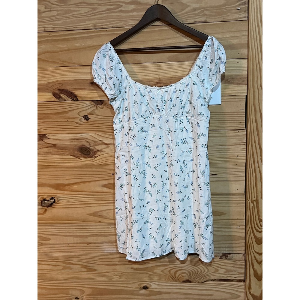 No Boundaries Women Medium White Blue Floral Fit & Flare Mini Babydoll Dress New - Picture 3 of 6